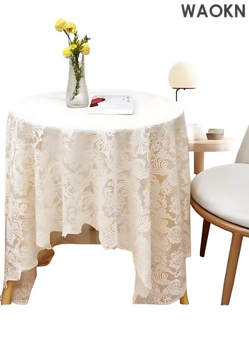 دبليو أيه أو كي أن مفرش طاولة مربع من الدانتيل (140 × 140 سم)، غطاء طاولة مطبخ متين من البوليستر، حماية طاولة القهوة قابلة للغسل ومقاومة للغبار، ديكور سطح المكتب المنزلي، مفرش طاولة بسيط وأنيق، مفارش طاولة من الكتان القطني الريفي، مفارش طاولة من الخيش لتزيين المنزل، طاولة القهوة، طاولة طعام المطبخ - Image 1