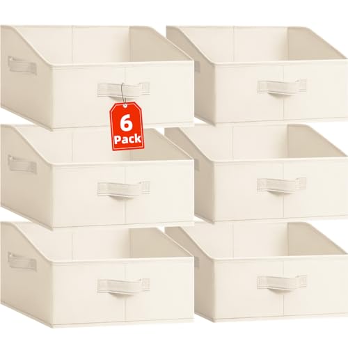 Criusia Closet Organizers Bins 6 Pack Large Closet Shelf Organizer with Handles Fabric Trapezoid Home Organization and Storage Baskets for Organizing Clothes Toy Blanket Towel Purse Hats - Image 1