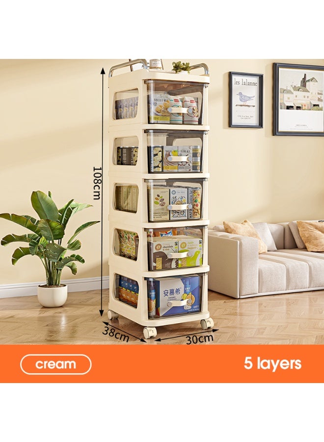 Noon East 5 Layers Utility Rolling Cart Storage Organizer with Wheels, Under Desk Mobile Trolley Organizer with Handle for Office Home Kitchen Organization, Cream 30 x 38 x 108cm - Image 2