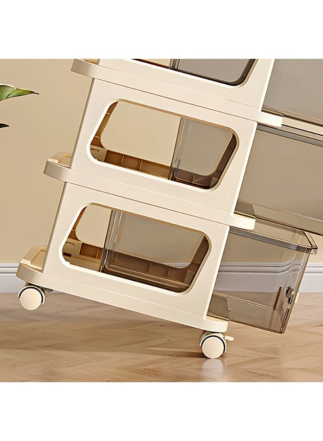 Noon East 5 Layers Utility Rolling Cart Storage Organizer with Wheels, Under Desk Mobile Trolley Organizer with Handle for Office Home Kitchen Organization, Cream 30 x 38 x 108cm - Image 5