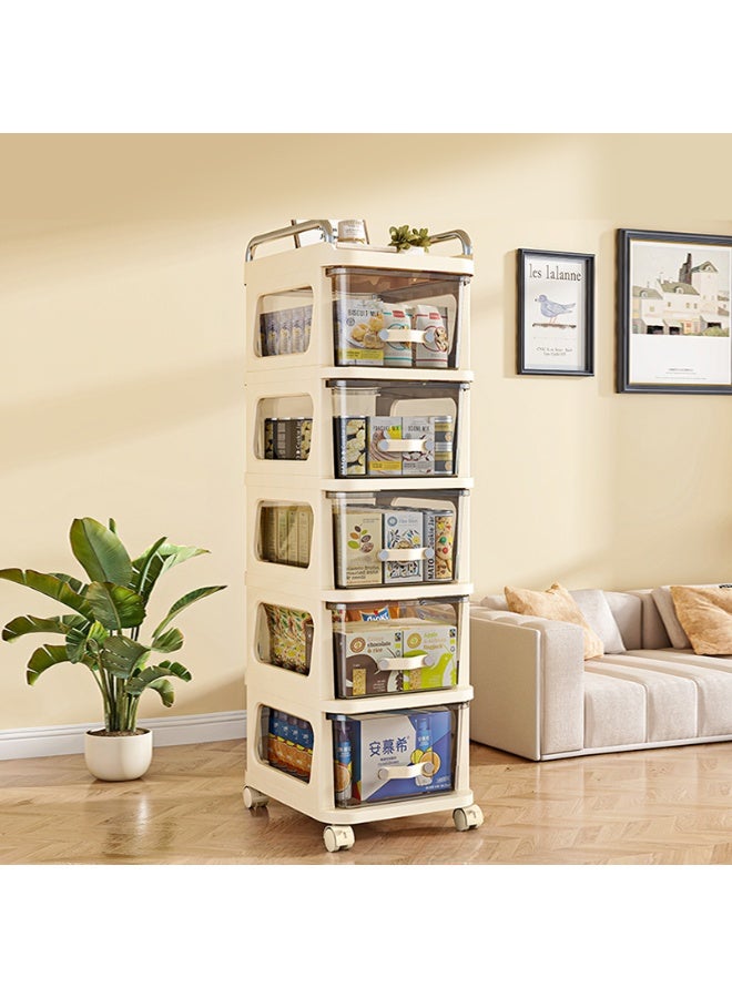 Noon East 5 Layers Utility Rolling Cart Storage Organizer with Wheels, Under Desk Mobile Trolley Organizer with Handle for Office Home Kitchen Organization, Cream 30 x 38 x 108cm - Image 1