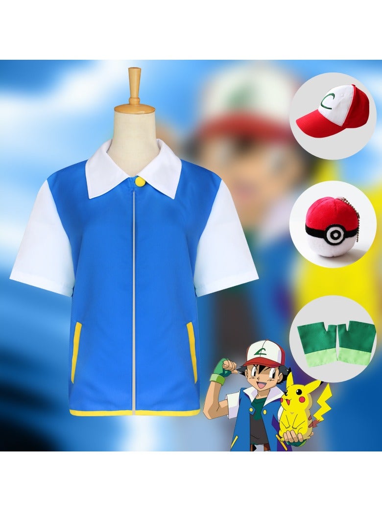 Pokemon Ash Ketchum Costume Kid Monster Trainer Cosplay Jacket Hat Gloves Coat - Image 2