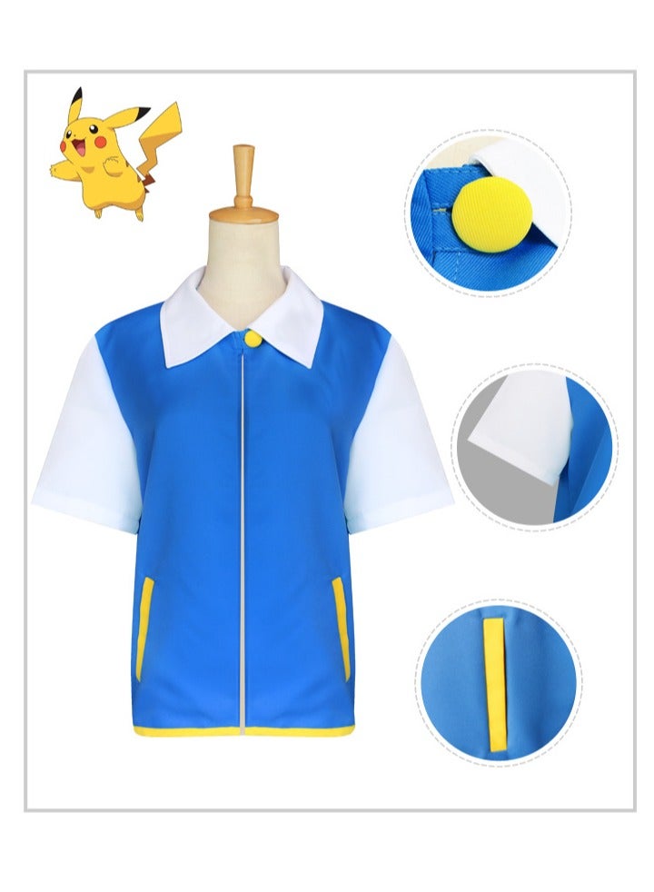 Pokemon Ash Ketchum Costume Kid Monster Trainer Cosplay Jacket Hat Gloves Coat - Image 3