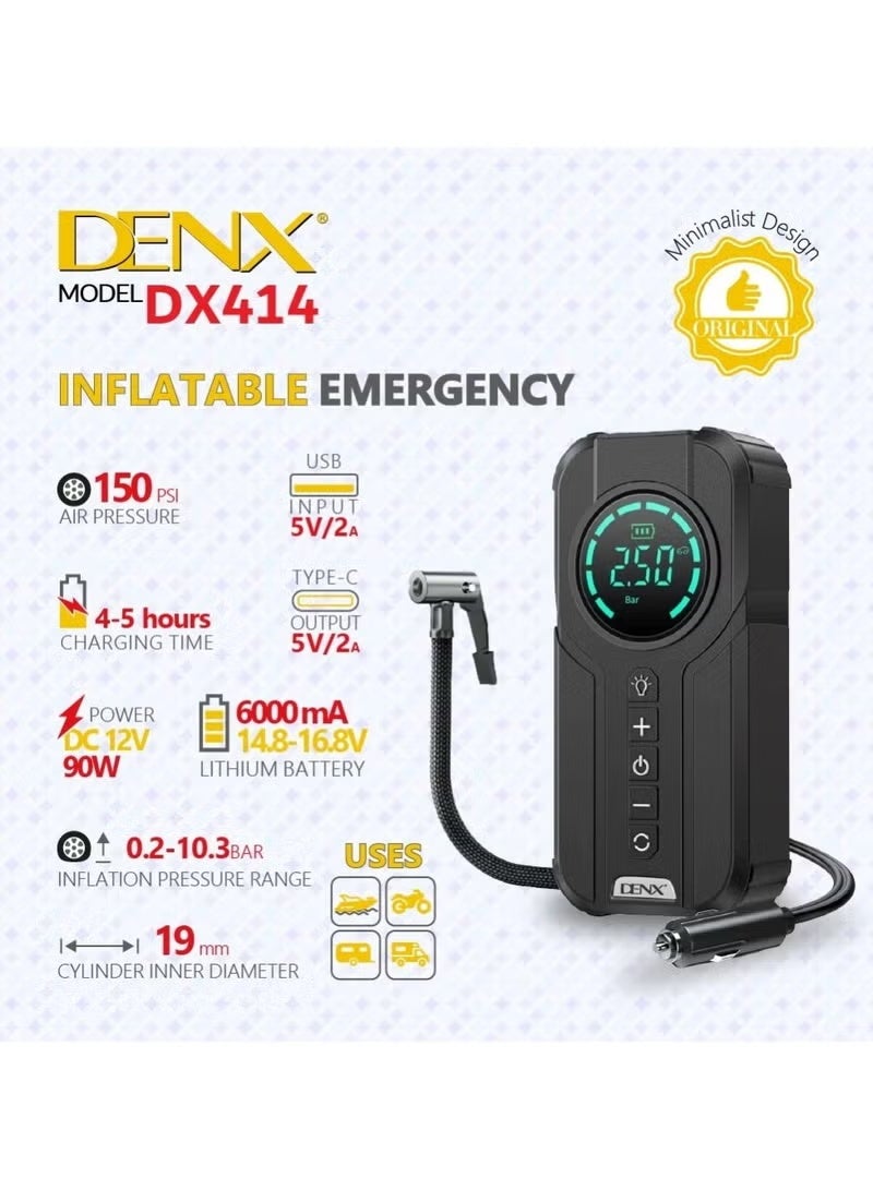 Denx Dinex DX414 portable car starter battery, 6000 mAh, with built-in air blower - Image 1
