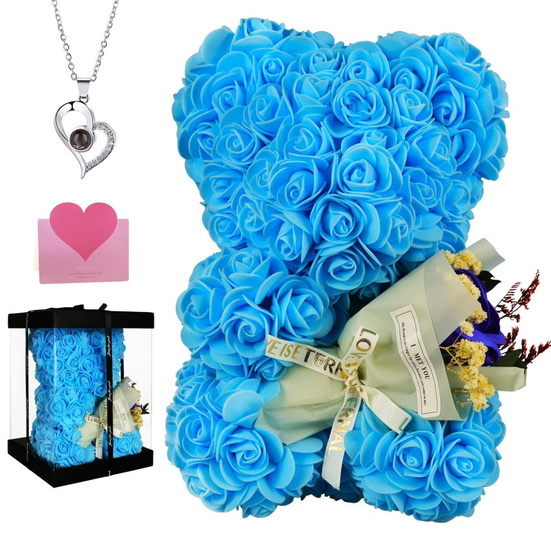 Mothers Day Rose Bear Gifts for Women Handmade Rose Teddy Bear Rose Flower Gifts for Her Forever Preserving Roses Valentine Wedding and Anniversary Birthday Womens Gift