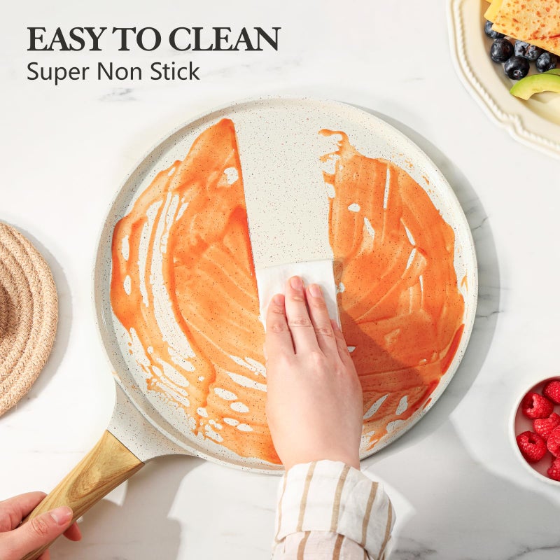 SENSARTE Nonstick Crepe Pan with Spreader, 10-Inch Natural Ceramic Coating Dosa Pan Pancake Flat Skillet Tawa Griddle with Stay-Cool Handle, Induction Compatible, PFOA Free (White) - Image 5