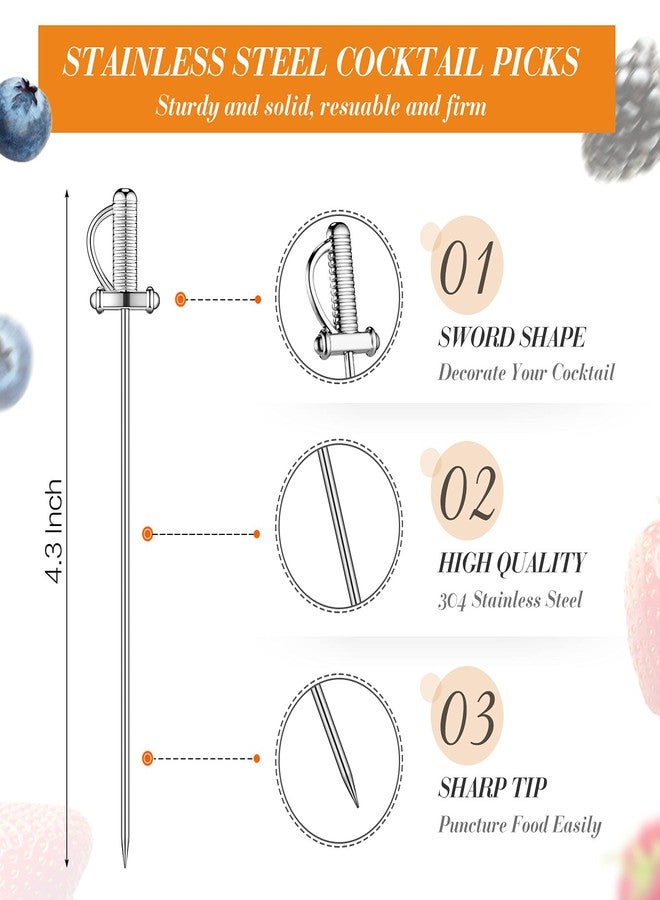 Perthlin 10 Pieces Stainless Steel Cocktail Picks Toothpicks 4.3 Inch Sword Metal Martini Drink Pick Sticks Appetizer Resuable Skewers Food Fruit Cocktail Toothpicks for Birthday Wedding Beach (Silver) - Image 2