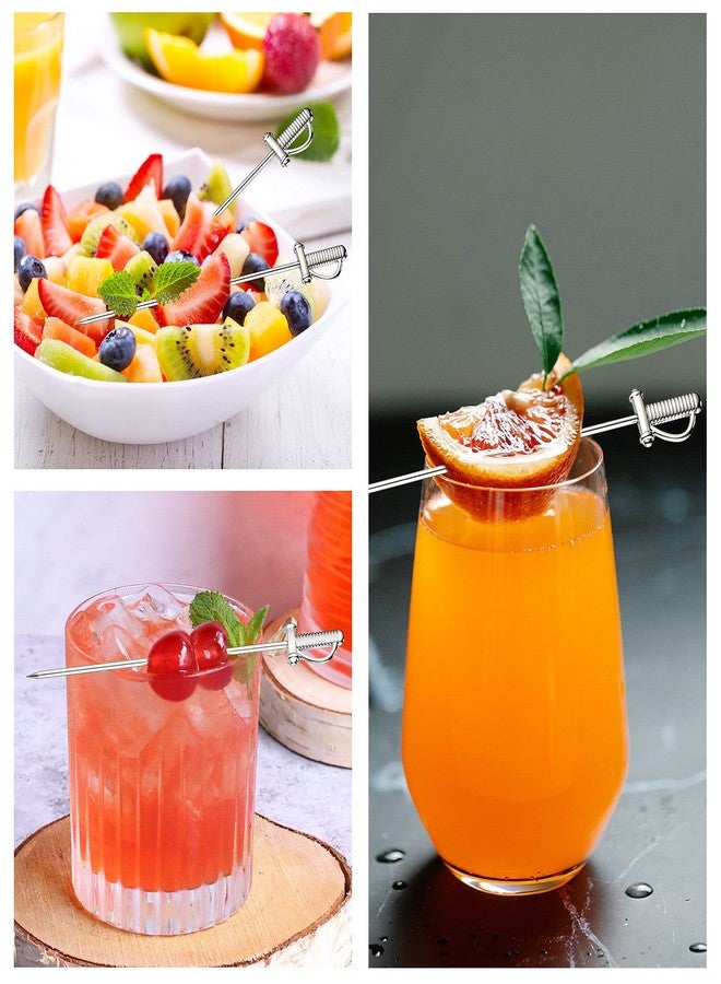 Perthlin 10 Pieces Stainless Steel Cocktail Picks Toothpicks 4.3 Inch Sword Metal Martini Drink Pick Sticks Appetizer Resuable Skewers Food Fruit Cocktail Toothpicks for Birthday Wedding Beach (Silver) - Image 5