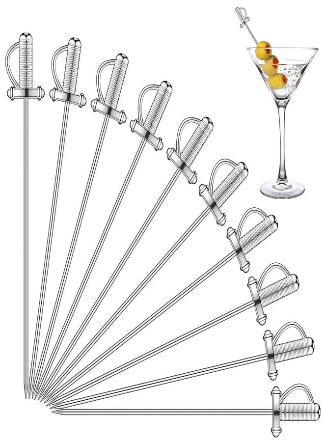 Perthlin 10 Pieces Stainless Steel Cocktail Picks Toothpicks 4.3 Inch Sword Metal Martini Drink Pick Sticks Appetizer Resuable Skewers Food Fruit Cocktail Toothpicks for Birthday Wedding Beach (Silver) - Image 1