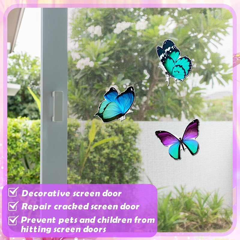 Fiada 6 Pcs Butterfly Screen Door Magnets Flexible Double Sided Door Magnets Decorative Protectors for Sliding Screen Doors Prevent People & Pets from Running into Windows(Blue Green) - Image 4
