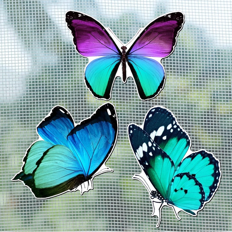 Fiada 6 Pcs Butterfly Screen Door Magnets Flexible Double Sided Door Magnets Decorative Protectors for Sliding Screen Doors Prevent People & Pets from Running into Windows(Blue Green) - Image 1