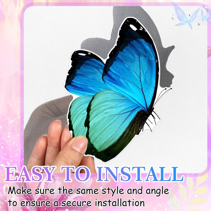 Fiada 6 Pcs Butterfly Screen Door Magnets Flexible Double Sided Door Magnets Decorative Protectors for Sliding Screen Doors Prevent People & Pets from Running into Windows(Blue Green) - Image 3
