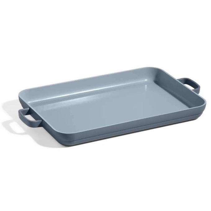 GRIDDLE PAN VERSATILE NONSTICK CERAMIC SHEET PAN STOVETOP GRIDDLE TOXINFREE DUALUSE WITH ERGONOMIC HANDLES 5 QT CAPACITY OVEN SAFE UP TO 450F BLUE SALT