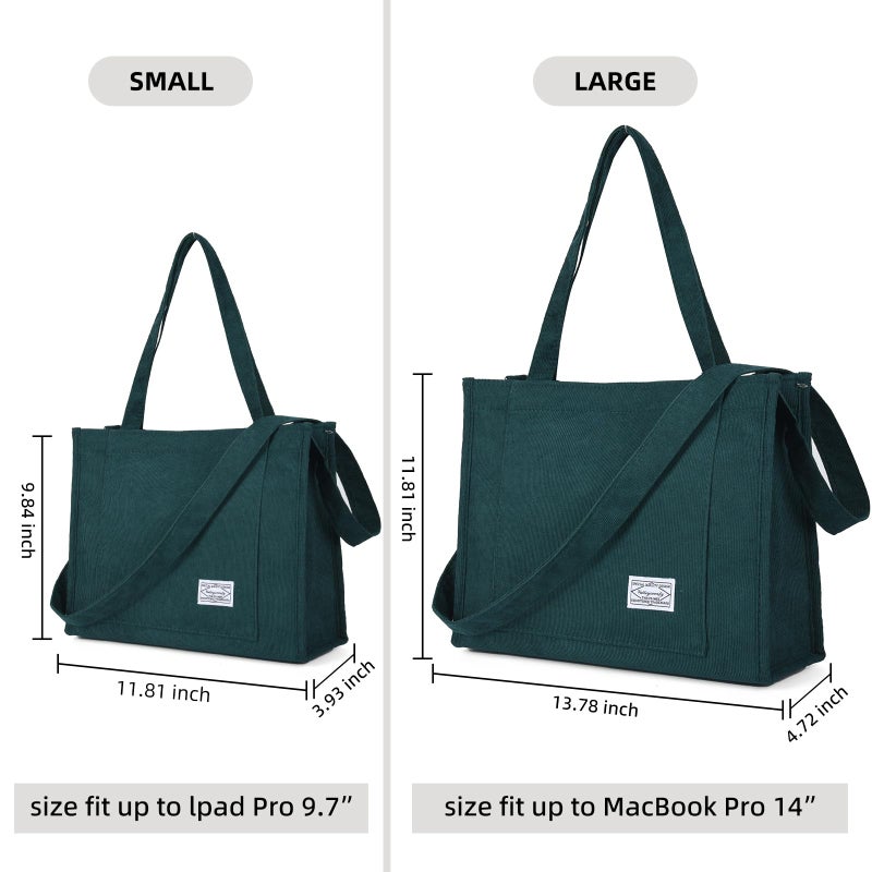 Valleycomfy Vintage Casual Corduroy Tote Bags Crossbody Bag Purse for Women Travel Shoulder Bags Handbags Eco Bag,Green,Large - Image 2