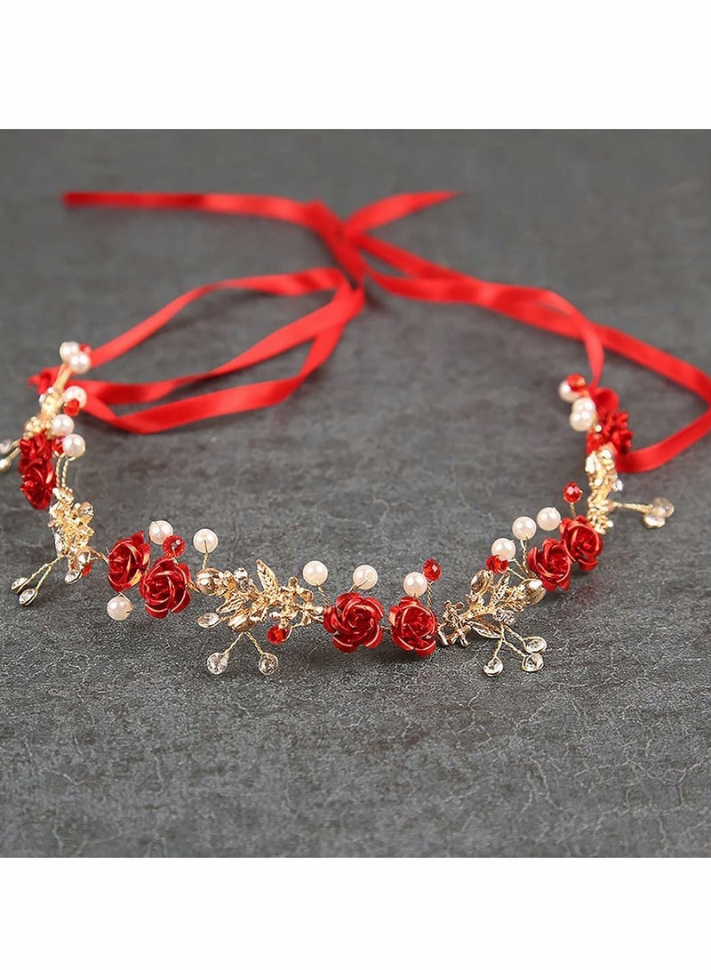 Excefore Red Crystal Headband,Princess Flower Headpiece,Bridal Wedding Queen Crowns and Tiaras,Princess Crown Headbands Headpiece Hair Jewelry for Wedding,Engagement - Image 5