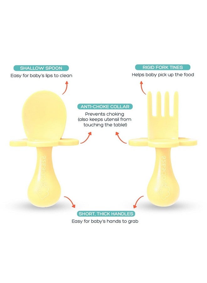 Grabease Baby Spoons & Fork Set - Toddler Self-Feeding Utensils for Baby - BPA-Free & Phthalate-Free Silicone Yellow Toddler Utensil - Feeding Spoon - Image 3