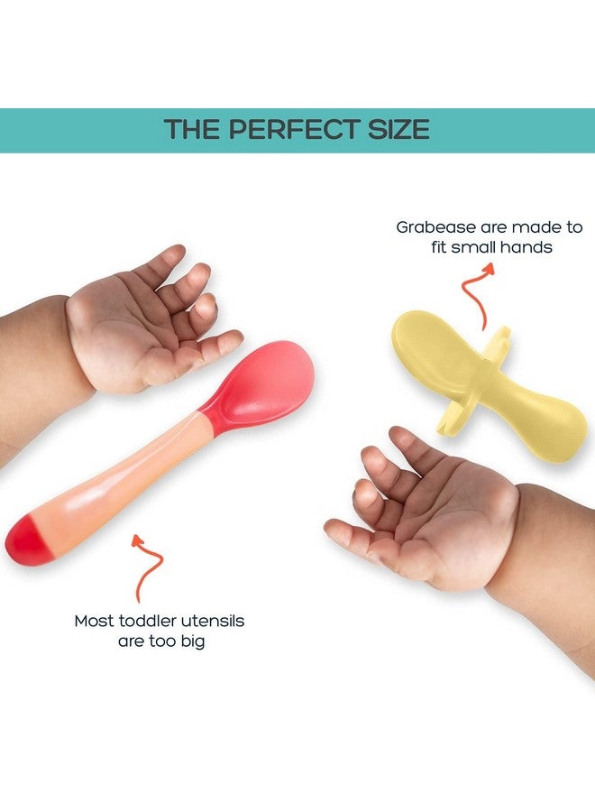 Grabease Baby Spoons & Fork Set - Toddler Self-Feeding Utensils for Baby - BPA-Free & Phthalate-Free Silicone Yellow Toddler Utensil - Feeding Spoon - Image 4