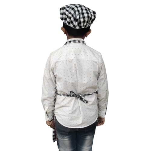 Switchon Waterproof Kids Multi Purpose Cooking Painting and School checkered kids Apron with Chef cap for 5 Yrs to 12 yrs (Black_White) - Image 3