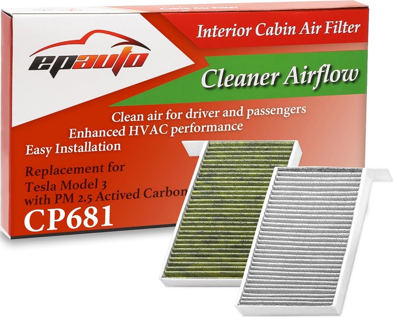 EPAuto CP681 (1107681-00-A) Premium HVAC Cabin Air Filter with Activated Carbon, Replacement for Tesla Model 3 (2017-2025), Model Y (2020-2025) - Image 1