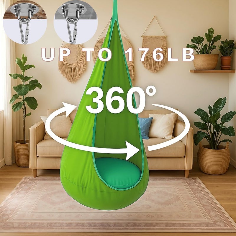 Pod Swing Seat, Child Hammock Swing Chair, Sensory Swing for Indoor and Outdoor Use, with Air Cushion Green - Image 5