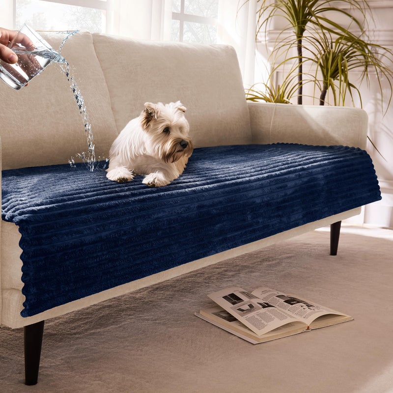 Meider Dual Non-Slip Couch Cover for Dogs Waterproof, Fuzzy Soft Pet Couch Covers for Sofa 3 Cushion, Pet Friendly Soft Dog Bed Covers Sofa Cover Washable (Navy Blue, 33" x 75" 1 Pack) - Image 1