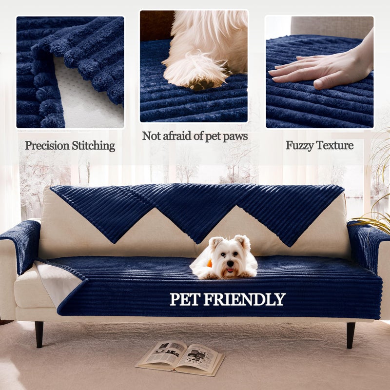 Meider Dual Non-Slip Couch Cover for Dogs Waterproof, Fuzzy Soft Pet Couch Covers for Sofa 3 Cushion, Pet Friendly Soft Dog Bed Covers Sofa Cover Washable (Navy Blue, 33" x 75" 1 Pack) - Image 4