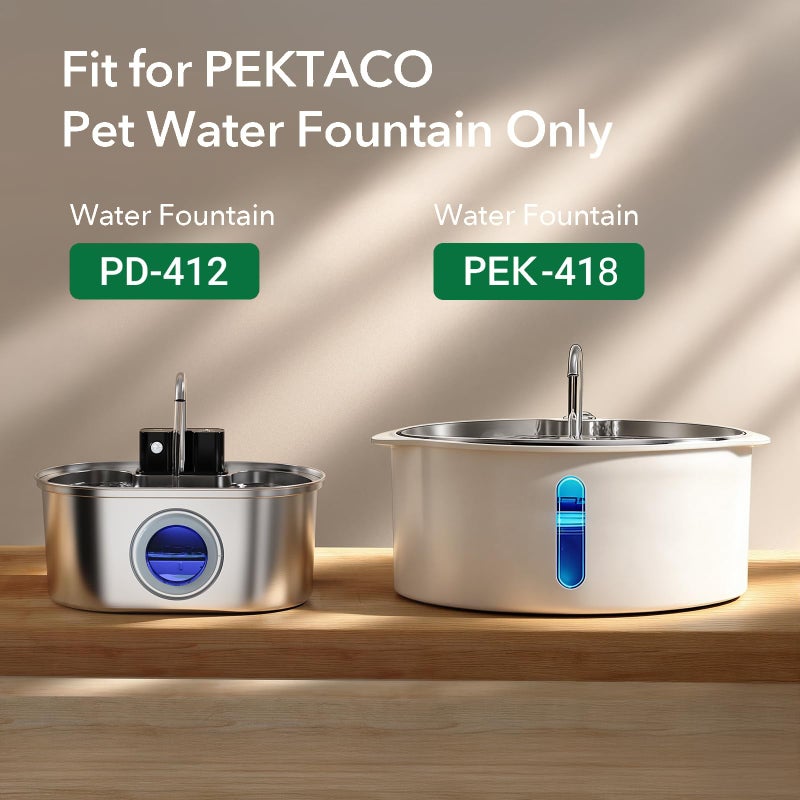 PEKTACO Replacement Water Fountain Filters with Pre-Filter Sponges, Compatible with 412 & 418 Pet Water Fountain, Fits 3.2L & 7L Pet Water Fountains - 3 Pack - Image 2
