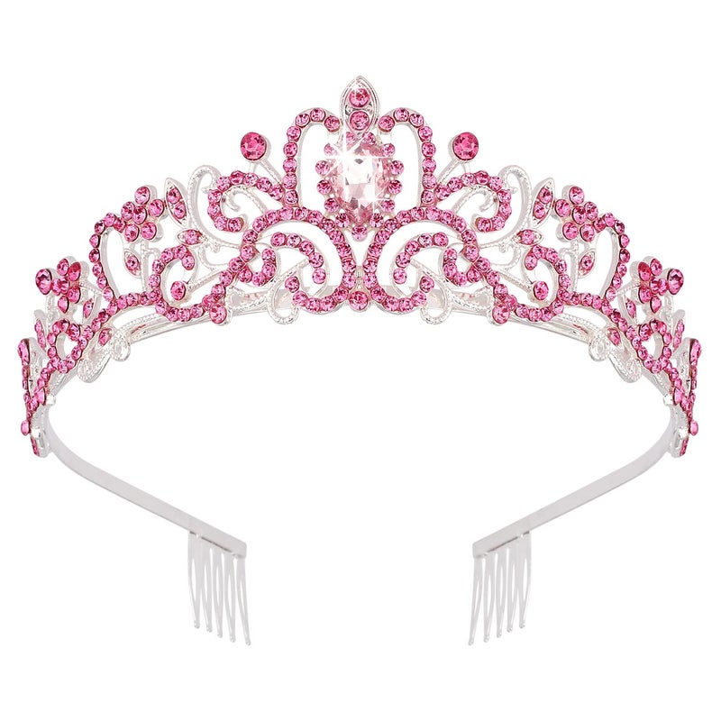 Didder Silver Tiaras and Crowns for Women Pink Crystal Tiara Crowns For Women Girls Elegant Crown with Combs Princess Crown Tiara Birthday Crowns for Women Bridal Wedding Prom Birthday Party