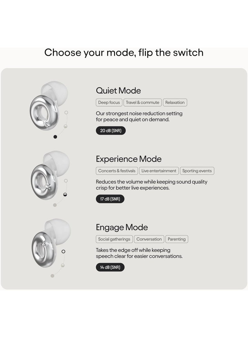 Loop Switch 2 Adjustable Ear Plugs – 3 Noise Relief Modes For Ultimate Control | Flexible Noise Reduction Earplugs For Focus, Travel, Socializing, Festivals & More | 20-26 dB (SNR) Noise Reduction - Image 3