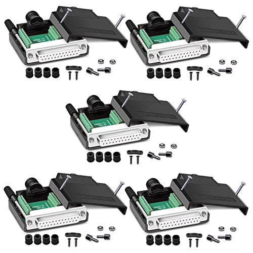 ANMBEST 5PCS DB25 Solderless Connector, RS232 D-SUB Serial to 25-pin Port 16mm Thinner Terminal Female Adapter Breakout Board with Case Long Bolts Nuts - Image 1