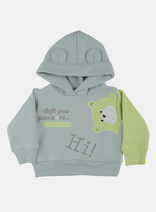 الصياد سويت شيرت أولادي مطرز الدبة مينت جرين