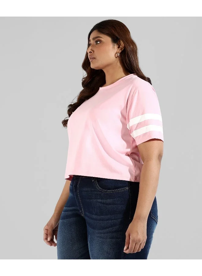 Instafab Plus Women's Light Pink Solid Boxy Top