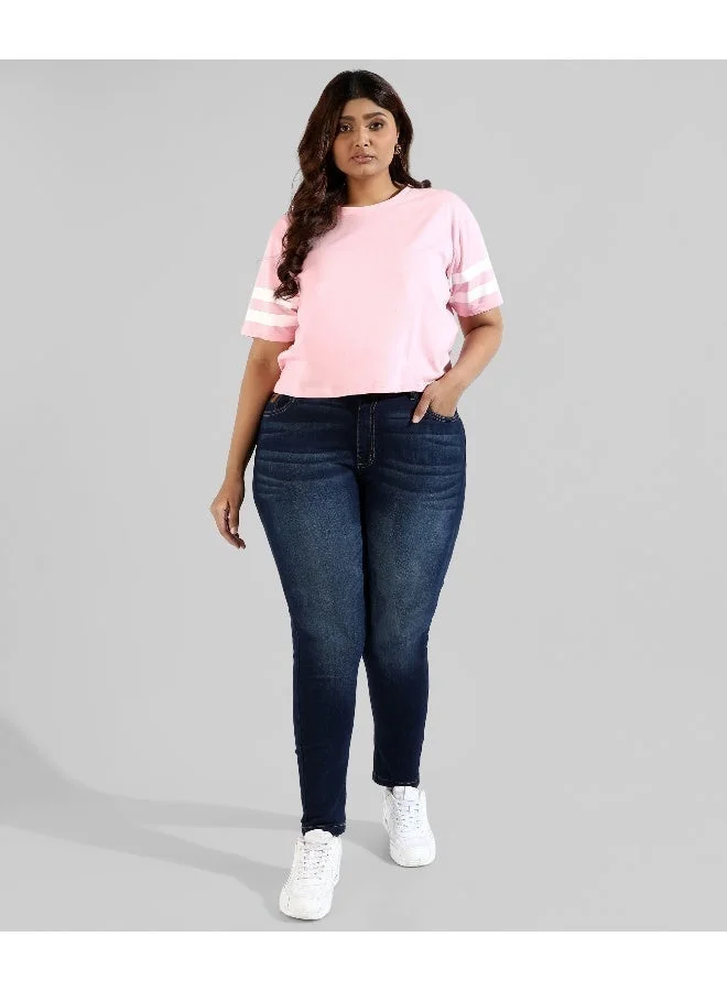 Instafab Plus Women's Light Pink Solid Boxy Top