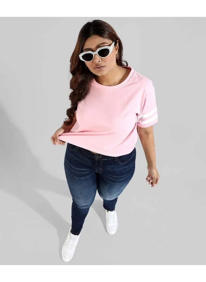 Instafab Plus Women's Light Pink Solid Boxy Top