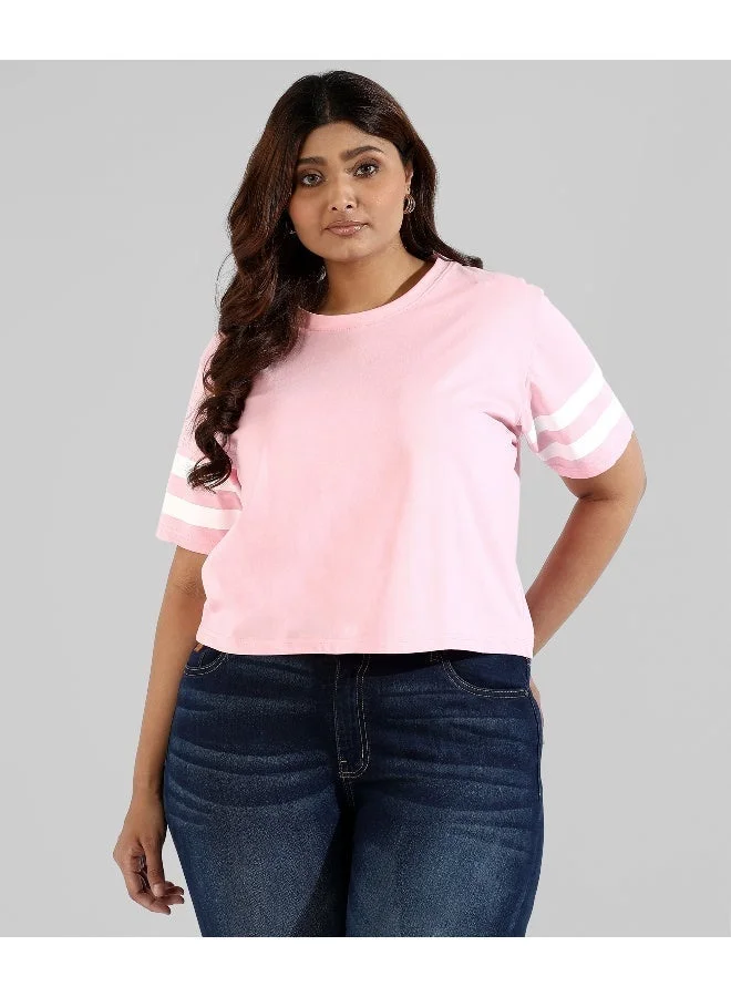 Instafab Plus Women's Light Pink Solid Boxy Top