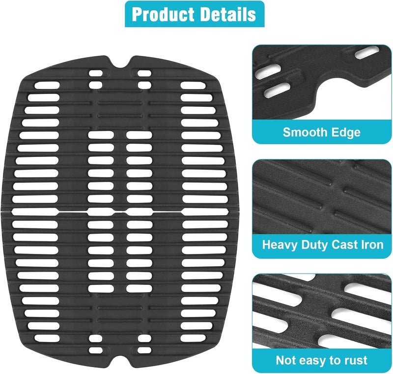 GRISUN 7646 Cast Iron Cooking Grate for Weber Q300, Q320, Q3000, Q3200 Series, 25" x 18" Cast Iron Grate Replacement Parts Accessories 57060001, 586002, 404341 Gas Grills, Pack of 2 - Image 4