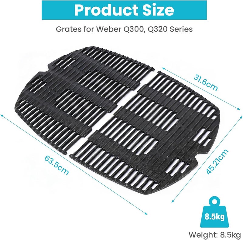 GRISUN 7646 Cast Iron Cooking Grate for Weber Q300, Q320, Q3000, Q3200 Series, 25" x 18" Cast Iron Grate Replacement Parts Accessories 57060001, 586002, 404341 Gas Grills, Pack of 2 - Image 2