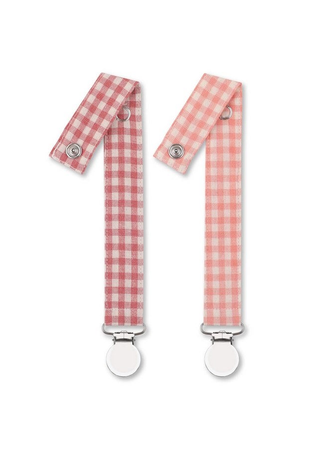 SUGEE Pacifier Clip Leash Soothie Holder Unisex Plaid Button for Girl （2 Pack） - Image 1