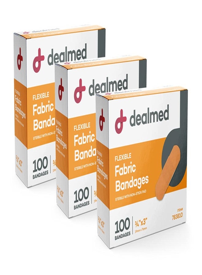 Dealmed لصقات لاصقة مرنة من ديل ميد - 100 قطعة (عبوة 3) لاصقات مع وسادة غير لاصقة، خالية من اللاتكس، للعناية بالجروح لمجموعة الإسعافات الأولية، 3" × 3/4" - Image 1