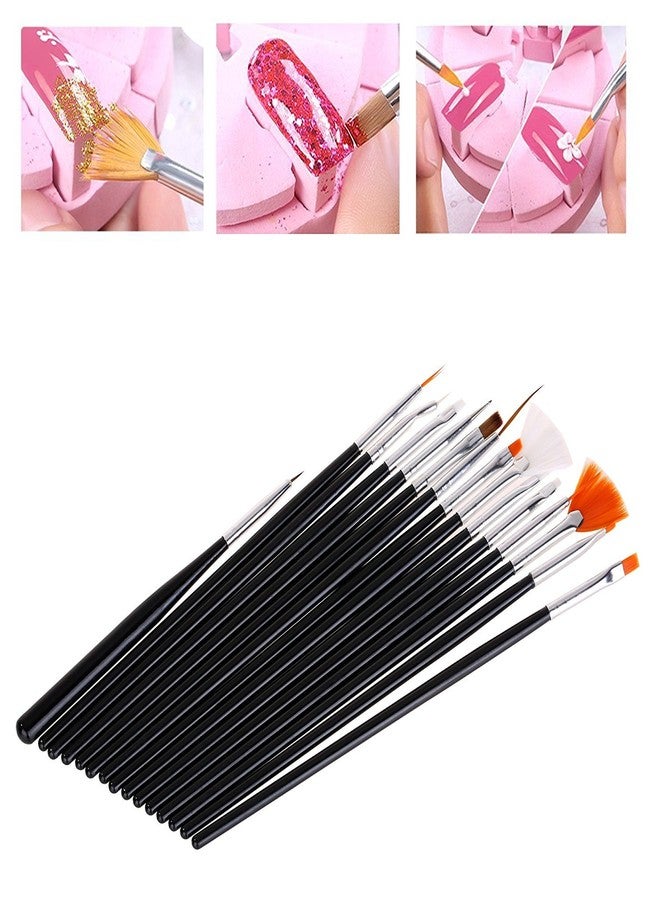 Gugzy® Nail Art Paint Kit, 15 Pieces Nail Art Paint Brushes With 5 Pieces 2 Way Marbleizing Dotting Pen And 10 Pieces Assorted Colors Nail Striping Tape (Black Silver) - Image 5