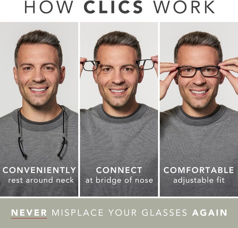 Clic Magnetic Reading Glasses with Adjustable Temples and Replaceable Lenses - Black, 2.50 Magnification - Image 3