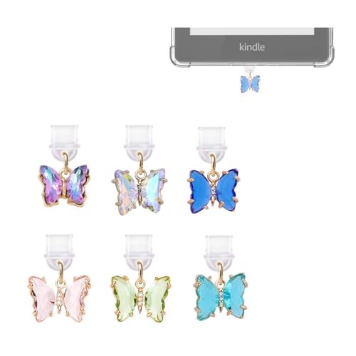 spansee Butterfly Dust Plug Charm Compatible with Kindle Paperwhite 2021 Released,Type C/USB C Dust Plug,Set of 6 - Image 1