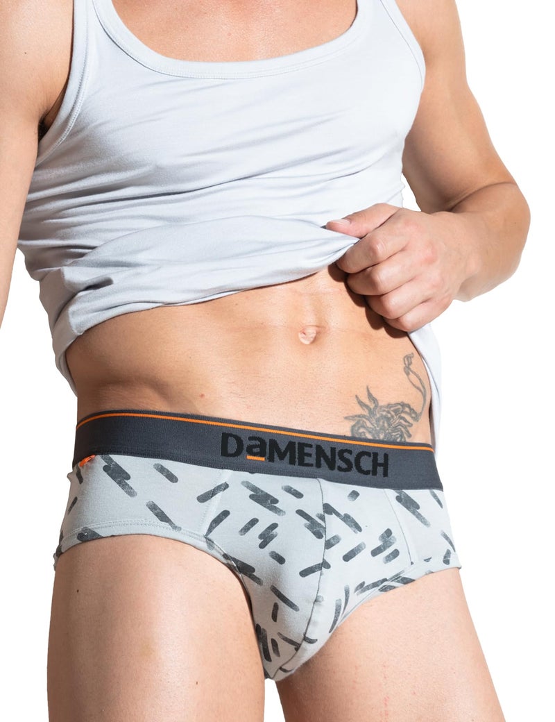 DAMENSCH Deo-Cotton Men's Anti-Bacterial Moisture-Free Cotton Printed Briefs-Stroke Grey-Pack of 1-Medium - Image 1