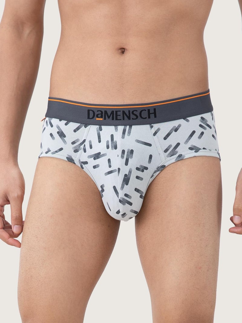 DAMENSCH Deo-Cotton Men's Anti-Bacterial Moisture-Free Cotton Printed Briefs-Stroke Grey-Pack of 1-Medium - Image 4