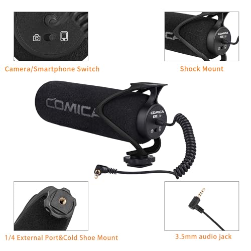 comica CVM-V30 LITE Video Microphone Super-Cardioid Condenser On-Camera Shotgun Microphone for Canon Nikon Sony Panasonic Camera/DSLR/iPhone Samsung Huawei with 3.5mm Jack（Black） - Image 5