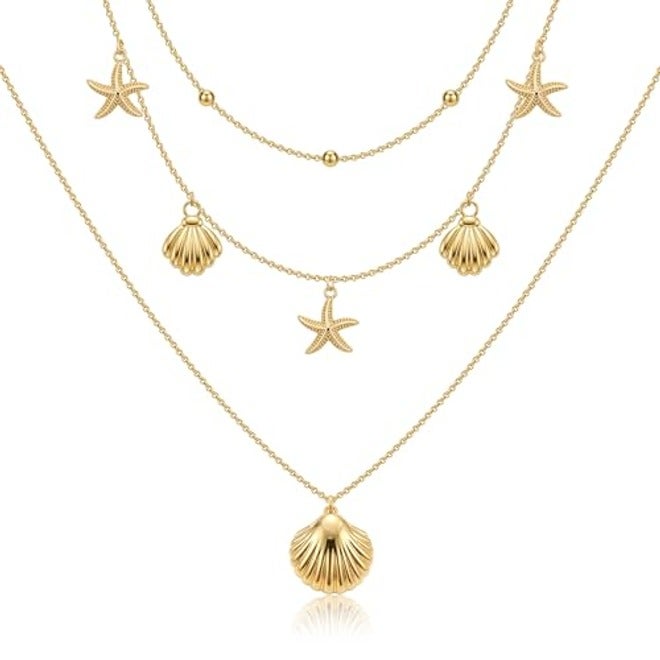 قلادات ذهبية متعددة الطبقات من WomenGifts للنساء - مطلية بالذهب عيار 14 قيراط، مجموعة بحلية رقيقة - ذهب