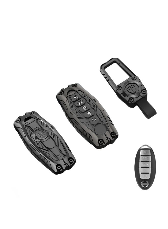 فيتوسي غطاء مفتاح السيارة مصنوع من سبيكة الزنك الثقيلة مع سلسلة مفاتيح – غلاف معدني متين لمفتاح السيارة، ملحقات متوافقة مع نيسان باثفايندر، روج، وكيكس 2023 و2024 (الطراز A) - Image 1