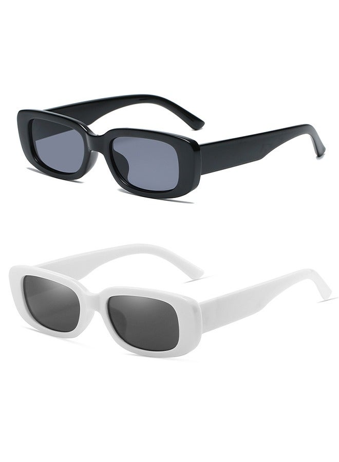 Generic 2 Pcs Retro Rectangle Sunglasses Women and Men Vintage Small Square Sun Glasses Protection Glasse Uv400 Protection Glasse Vintage Driving Glasses 90s Fashion Narrow Square Frame  - Image 1
