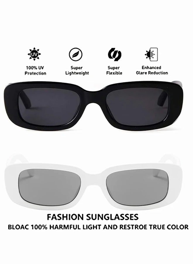 Generic 2 Pcs Retro Rectangle Sunglasses Women and Men Vintage Small Square Sun Glasses Protection Glasse Uv400 Protection Glasse Vintage Driving Glasses 90s Fashion Narrow Square Frame  - Image 4