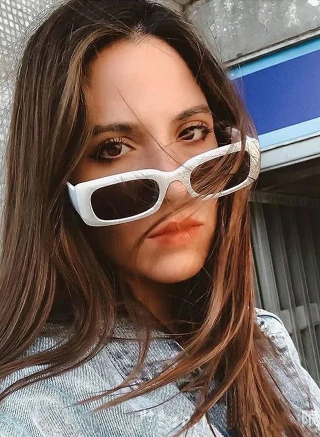 Generic 2 Pcs Retro Rectangle Sunglasses Women and Men Vintage Small Square Sun Glasses Protection Glasse Uv400 Protection Glasse Vintage Driving Glasses 90s Fashion Narrow Square Frame  - Image 3